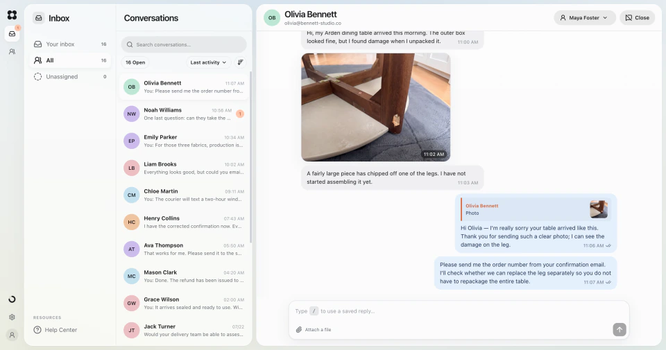 Lavenity shared inbox bringing customer conversations into one workspace